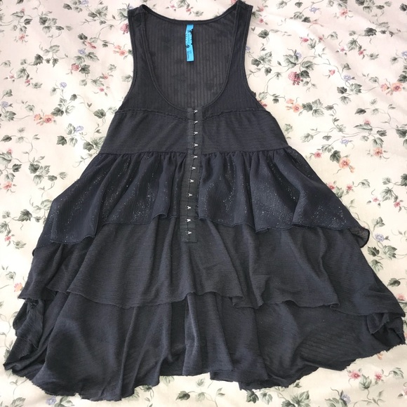 Free People Tops - Free People GREY Peplum Tiered Shimmer Ruffle Top